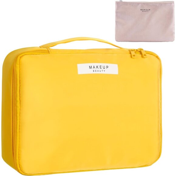 Women Yellow Travel Makeup Bag Cosmetic Bag Makeup Bag Toiletry bag - Picture 1 of 7